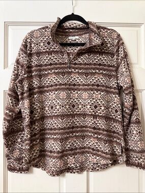 Maurices Aztec-Print Fleece Quarter-Zip in Brown and Cream